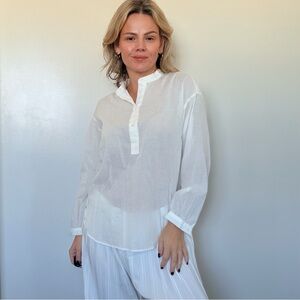 Almina Concept Band Collar Button Up in Micro Stripes